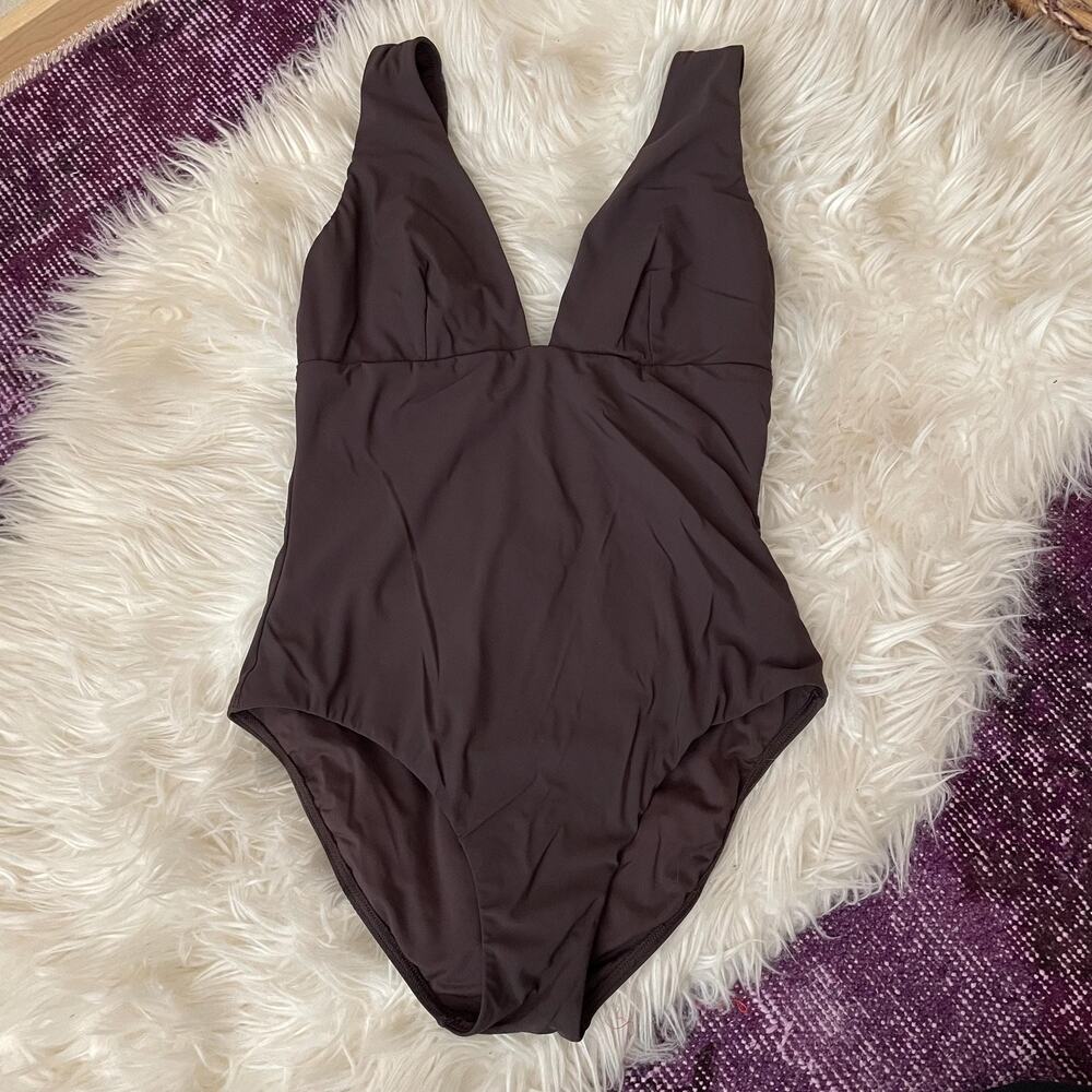Jets Jetset plunge one piece swim suit in dark brown